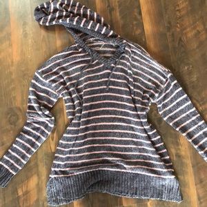 Pink and navy hooded chenille sweater